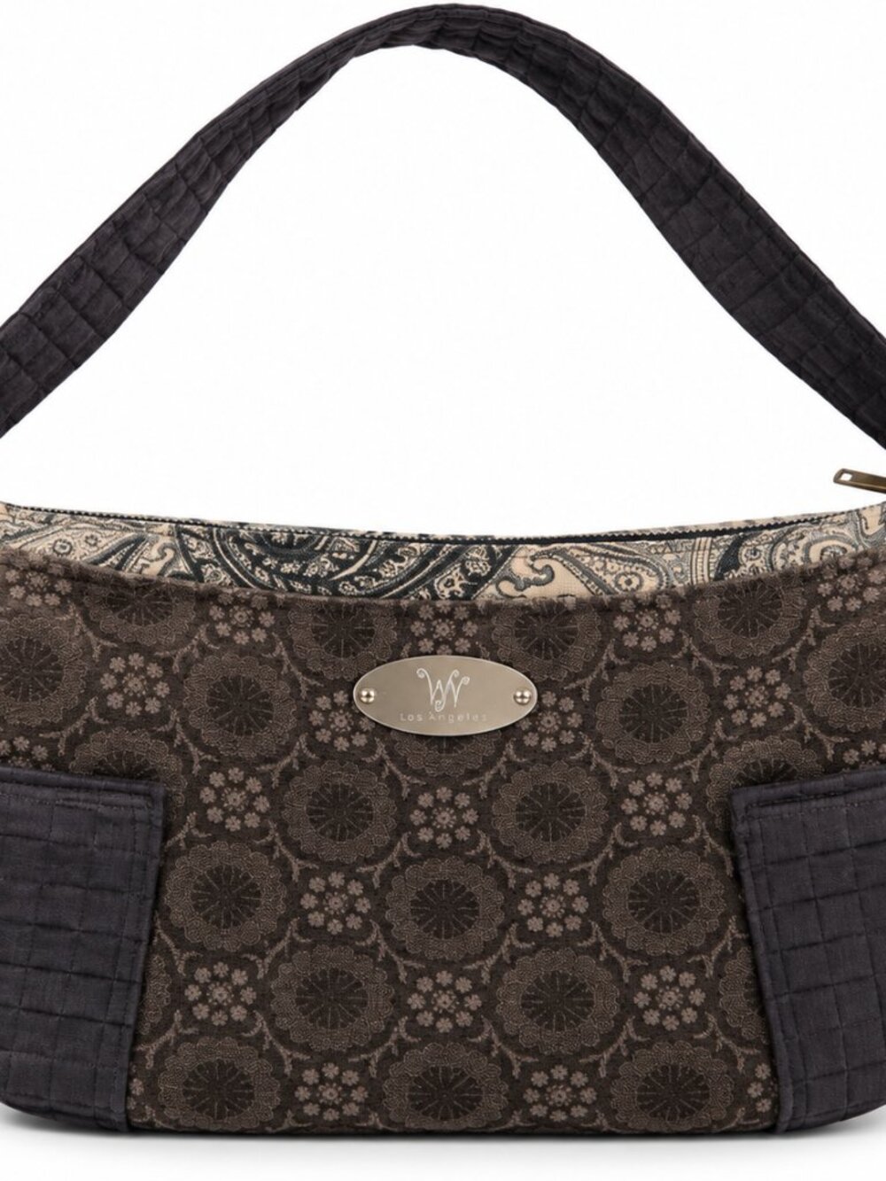WN Zag Bag Brown Tapestry Shoulder Bag Paisley Boho Y2K Woven Baguette Purse